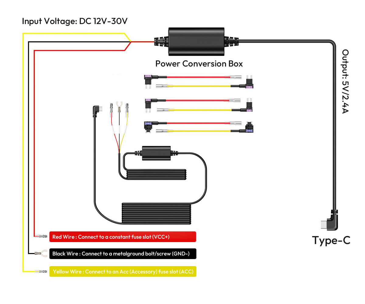 Botslab hardwire kit USB-C 3-wire