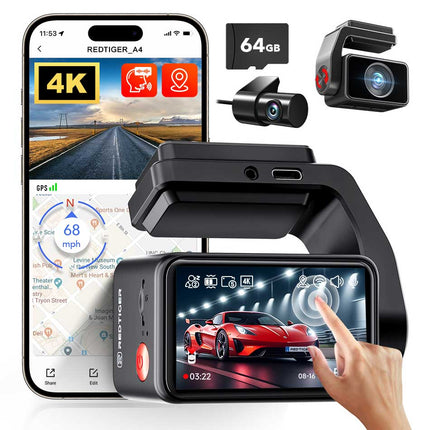 <tc>Redtiger A4 4K Touch Wifi GPS 2CH 64gb dashcam</tc>