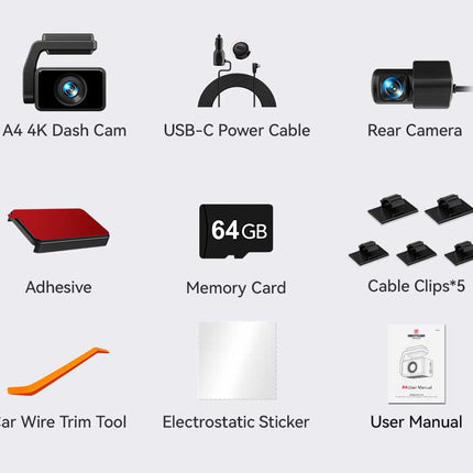 <tc>Redtiger A4 4K Touch Wifi GPS 2CH 64gb dashcam</tc>