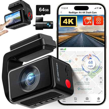 <tc>Redtiger A4 4K Touch Wifi GPS 2CH 64gb dashcam</tc>