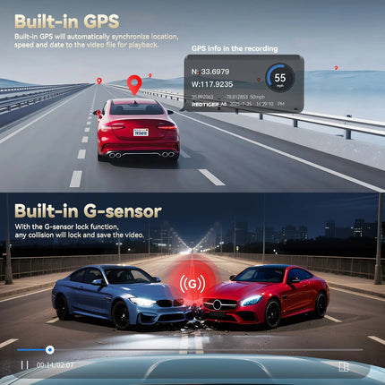 Redtiger A8 2CH 4K Touch Wifi GPS 2CH 64gb dashcam