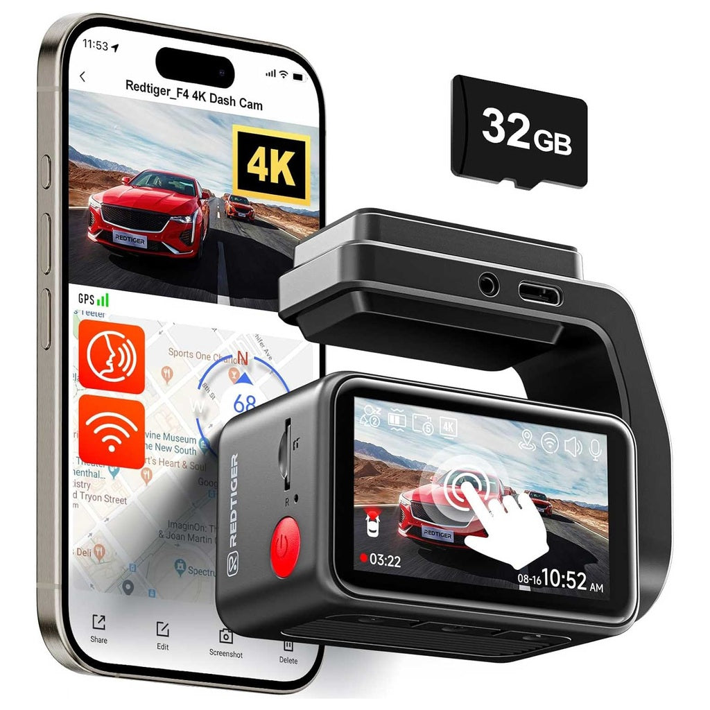 Redtiger F4 4K Touch Wifi GPS 32gb dashcam