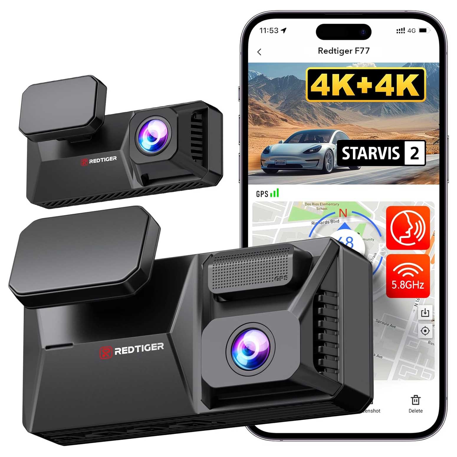 Redtiger F77 4K Touch Wifi GPS 2CH 128gb dashcam – Allcam
