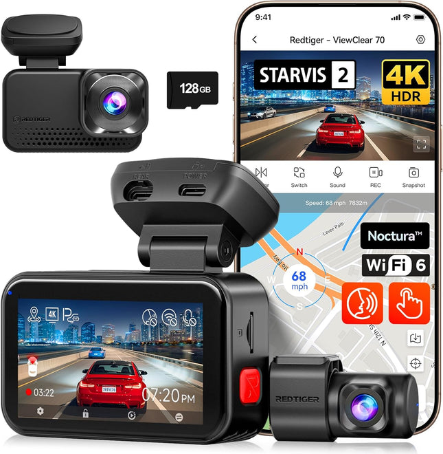 Redtiger ViewClear 70 4K Touch Wifi GPS 2CH 128gb dashcam