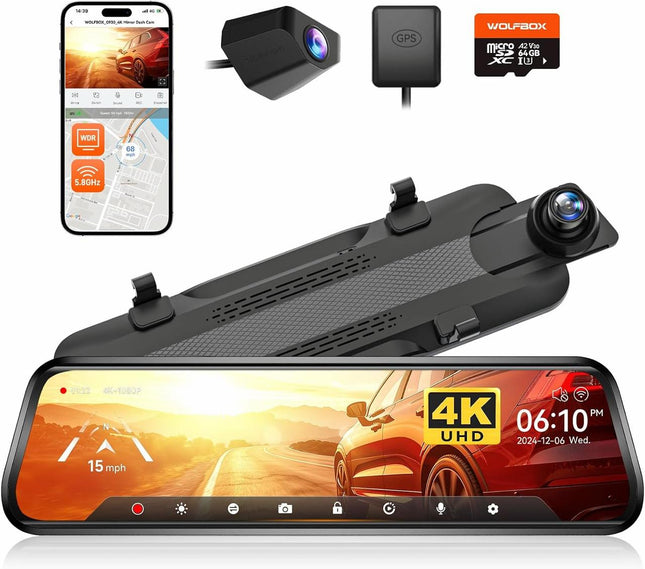 Wolfbox G930 4K GPS 64gb Mirror dashcam