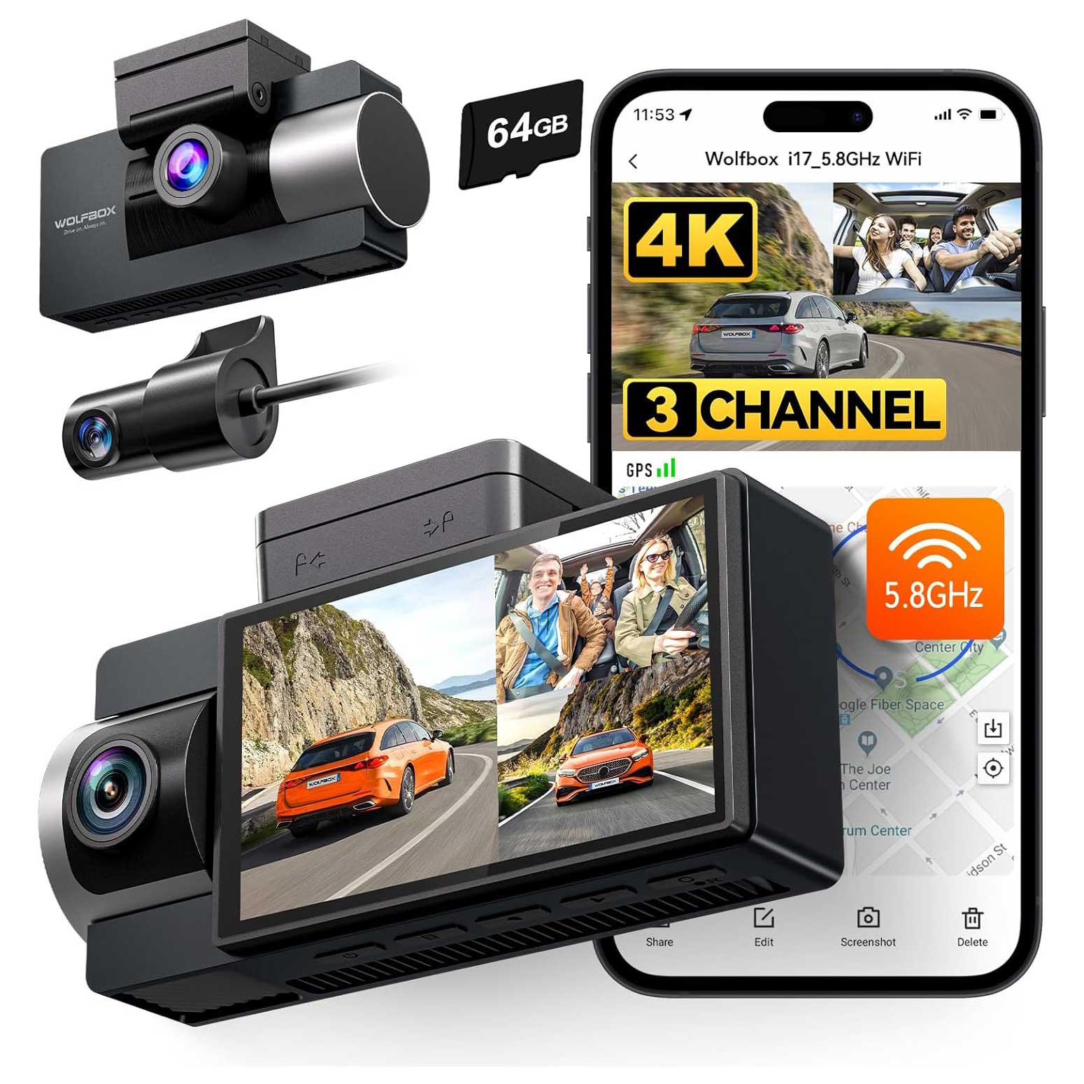 <tc>Wolfbox i17 3CH 4K Wifi GPS 64gb dashcam</tc>